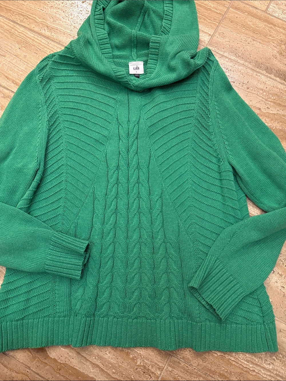 CAbi Green Cable-Knit Hooded Sweater Large